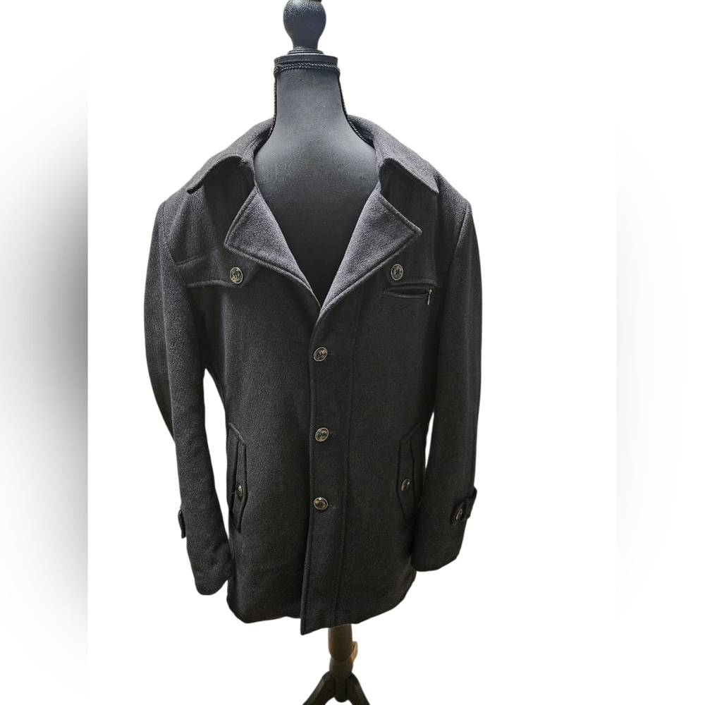 Men’s XXL Peacoat – Quilted Blue Silk Lining, Belted Back